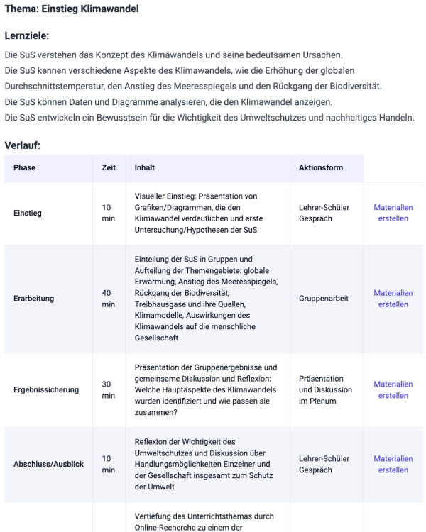 Unterrichtsentwurf erstellen